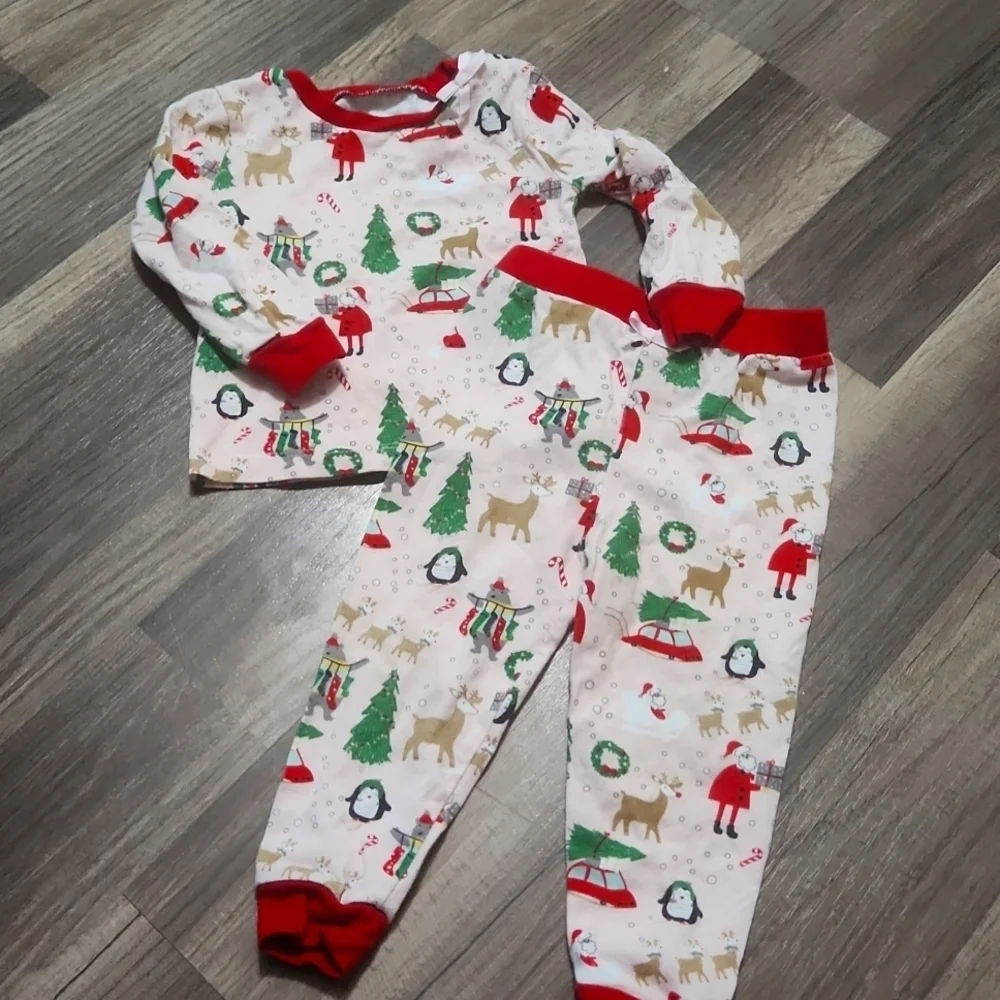 Mud Pie Pink & Red Holiday Christmas Pajamas Size 6-12 months